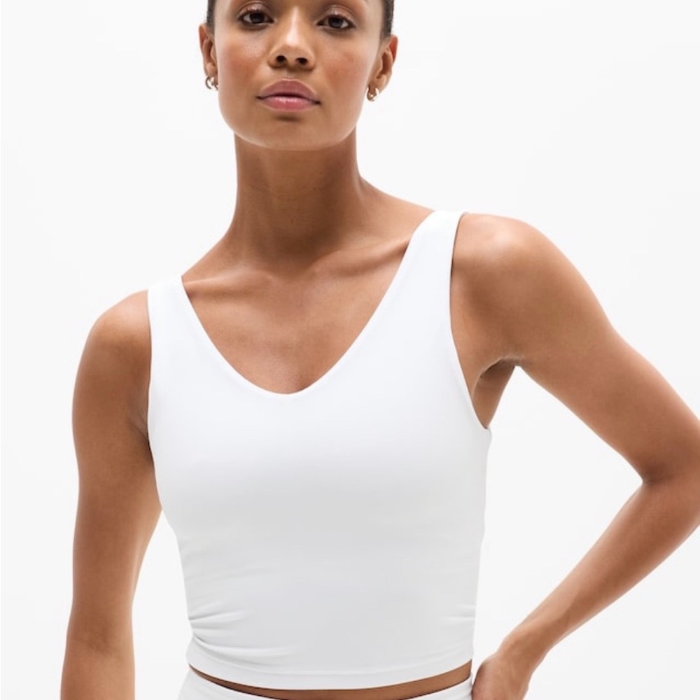 NWT Athleta Transcend V-Neck Crop Sports Bra D-DD White Size M
